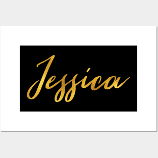 Jessica Name Hand Lettering in Faux Gold Letters Posters and Art